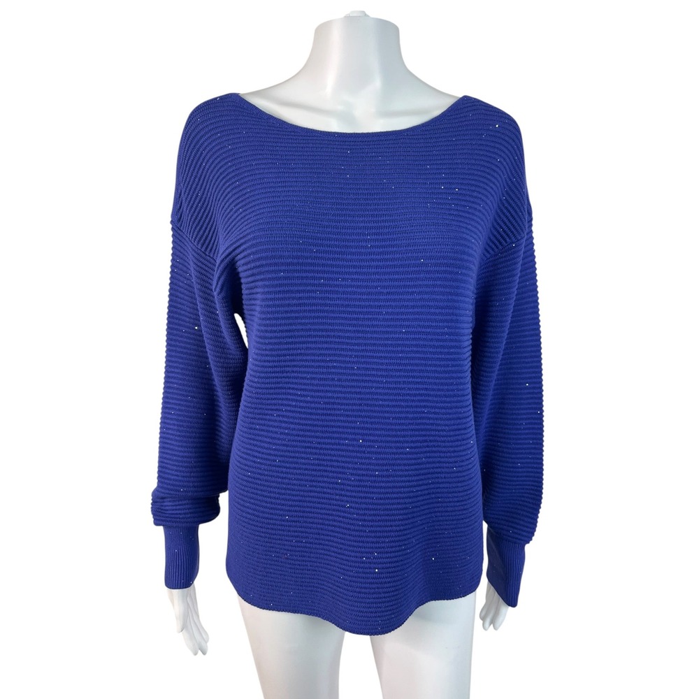 Tommy Bahama Womens Sweater Blue Ribbed Sequin Oversized Coastal Resort Size XS